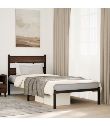 vidaXL Bed Frame without Mattress with Headboard Brown Oak 90x190 cm Single — Size: 90 x 190 cm