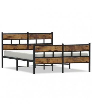 vidaXL Metal Bed Frame without Mattress Smoked Oak 140x200 cm — Size: 140 x 200 cm, Model: with headboard & footboard