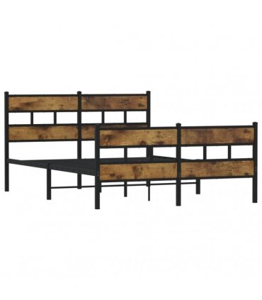 vidaXL Metal Bed Frame without Mattress Smoked Oak 140x200 cm — Size: 140 x 200 cm, Model: with headboard & footboard