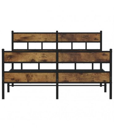 vidaXL Metal Bed Frame without Mattress Smoked Oak 140x200 cm — Size: 140 x 200 cm, Model: with headboard & footboard