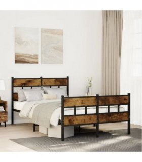 vidaXL Metal Bed Frame without Mattress Smoked Oak 120x190 — Size: 120 x 190 cm, Model: with headboard & footboard — V0671990308