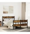 vidaXL Metal Bed Frame without Mattress Smoked Oak 120x190 — Size: 120 x 190 cm, Model: with headboard & footboard — V0671990308
