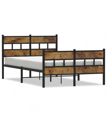 vidaXL Metal Bed Frame without Mattress Smoked Oak 120x190 — Size: 120 x 190 cm, Model: with headboard & footboard — V0671990308