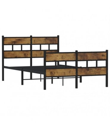 vidaXL Metal Bed Frame without Mattress Smoked Oak 120x190 — Size: 120 x 190 cm, Model: with headboard & footboard — V0671990308