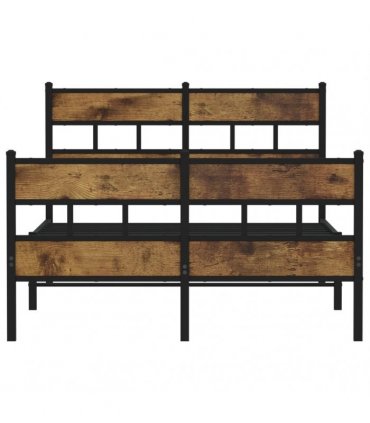 vidaXL Metal Bed Frame without Mattress Smoked Oak 120x190 — Size: 120 x 190 cm, Model: with headboard & footboard — V0671990308