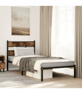 vidaXL Metal Bed Frame without Mattress Smoked Oak 90x190 cm Single — Size: 90 x 190 cm, Model: with headboard — V0671990311