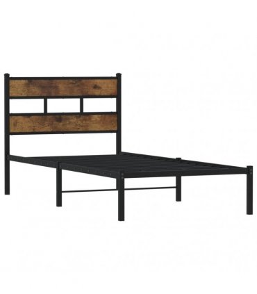 vidaXL Metal Bed Frame without Mattress Smoked Oak 90x190 cm Single — Size: 90 x 190 cm, Model: with headboard — V0671990311