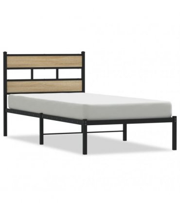 vidaXL Metal Bed Frame without Mattress Sonoma Oak 107x203 cm — Size: 107 x 203 cm, Model: with headboard