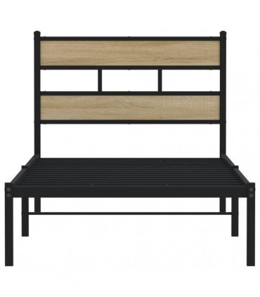 vidaXL Metal Bed Frame without Mattress Sonoma Oak 107x203 cm — Size: 107 x 203 cm, Model: with headboard