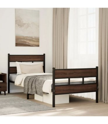 vidaXL Bed Frame without Mattress with Headboard and — Colour: brown oak, Size: 100 x 200 cm, Model: with headboard & footboard