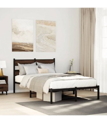 vidaXL Bed Frame without Mattress with Headboard Brown Oak 120x200 cm — Size: 120 x 200 cm