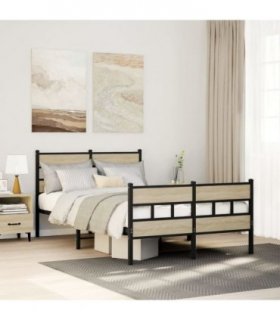 vidaXL Metal Bed Frame without Mattress Sonoma Oak 120x190 — Size: 120 x 190 cm, Model: with headboard & footboard — V0671990332