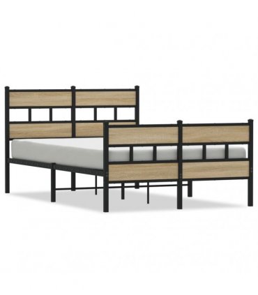 vidaXL Metal Bed Frame without Mattress Sonoma Oak 120x190 — Size: 120 x 190 cm, Model: with headboard & footboard — V0671990332
