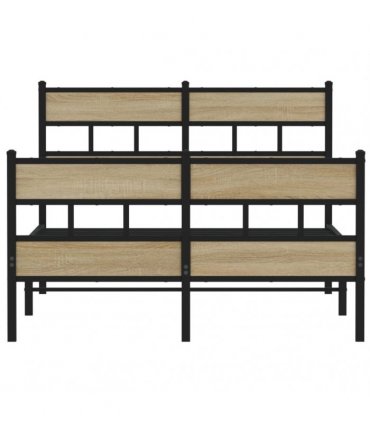 vidaXL Metal Bed Frame without Mattress Sonoma Oak 120x190 — Size: 120 x 190 cm, Model: with headboard & footboard — V0671990332