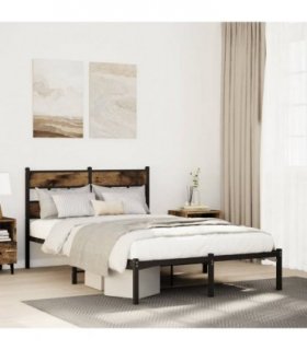 vidaXL Metal Bed Frame without Mattress Smoked Oak 120x200 cm — Size: 120 x 200 cm, Model: with headboard — V0671990335