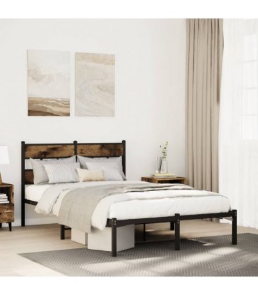 vidaXL Metal Bed Frame without Mattress Smoked Oak 120x200 cm — Size: 120 x 200 cm, Model: with headboard — V0671990335