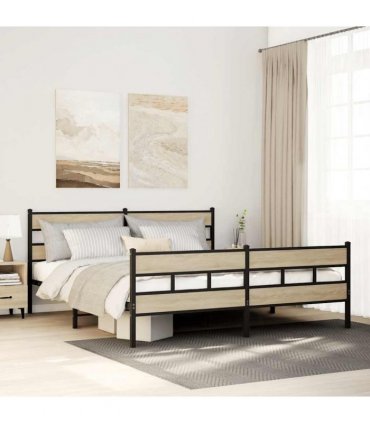 vidaXL Metal Bed Frame without Mattress Sonoma Oak 180x200 cm Super King — Size: 180 x 200 cm, Model: with headboard & footboard