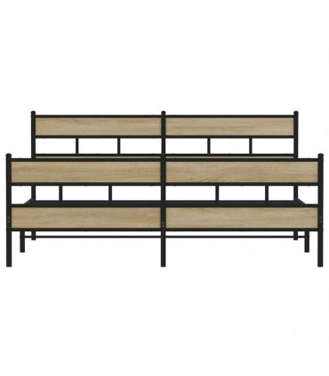 vidaXL Metal Bed Frame without Mattress Sonoma Oak 180x200 cm Super King — Size: 180 x 200 cm, Model: with headboard & footboard