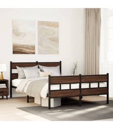 vidaXL Bed Frame without Mattress with Headboard and — Colour: brown oak, Size: 140 x 200 cm, Model: with headboard & footboard