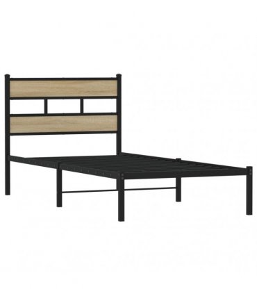 vidaXL Metal Bed Frame without Mattress Sonoma Oak 100x200 cm — Size: 100 x 200 cm, Model: with headboard
