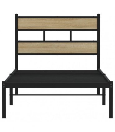 vidaXL Metal Bed Frame without Mattress Sonoma Oak 100x200 cm — Size: 100 x 200 cm, Model: with headboard