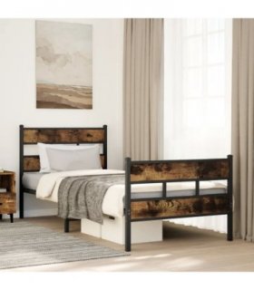 vidaXL Metal Bed Frame without Mattress Smoked Oak 80x200 cm — Size: 80 x 200 cm, Model: with headboard & footboard