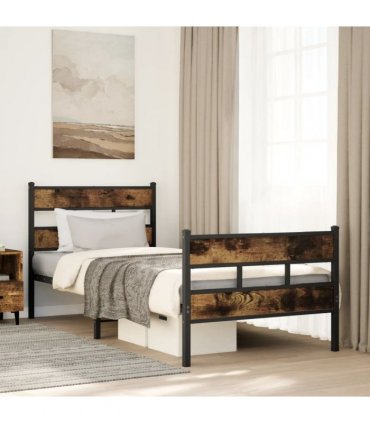 vidaXL Metal Bed Frame without Mattress Smoked Oak 80x200 cm — Size: 80 x 200 cm, Model: with headboard & footboard