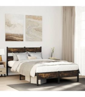 vidaXL Bed Frame without Mattress with Headboard — Colour: smoked oak, Size: 120 x 190 cm, Model: with headboard & low footboard