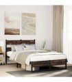 vidaXL Metal Bed Frame without Mattress Smoked Oak 120x200 cm — Size: 120 x 200 cm, Model: with headboard & dual low footboard