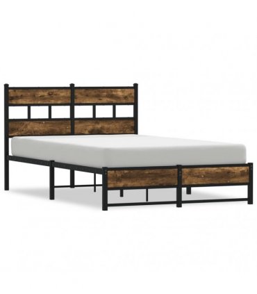 vidaXL Metal Bed Frame without Mattress Smoked Oak 120x200 cm — Size: 120 x 200 cm, Model: with headboard & dual low footboard