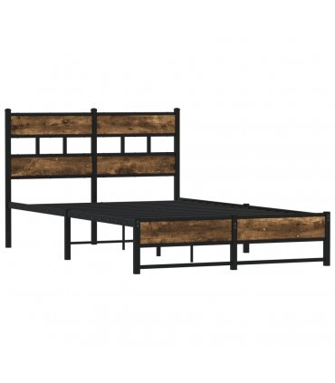vidaXL Metal Bed Frame without Mattress Smoked Oak 120x200 cm — Size: 120 x 200 cm, Model: with headboard & dual low footboard