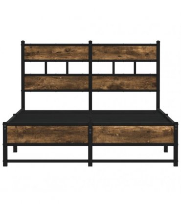 vidaXL Metal Bed Frame without Mattress Smoked Oak 120x200 cm — Size: 120 x 200 cm, Model: with headboard & dual low footboard