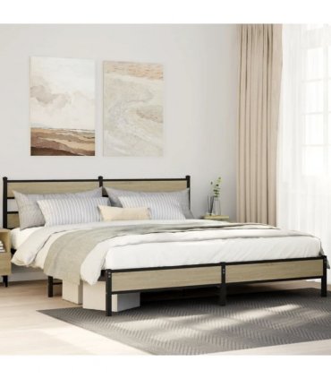 vidaXL Metal Bed Frame without Mattress Sonoma Oak 180x200 cm Super — Size: 180 x 200 cm, Model: with headboard & low footboard