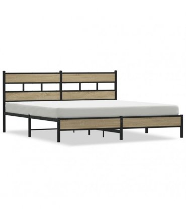 vidaXL Metal Bed Frame without Mattress Sonoma Oak 180x200 cm Super — Size: 180 x 200 cm, Model: with headboard & low footboard