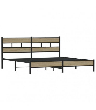 vidaXL Metal Bed Frame without Mattress Sonoma Oak 180x200 cm Super — Size: 180 x 200 cm, Model: with headboard & low footboard