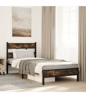 vidaXL Bed Frame without Mattress with Headboard — Colour: smoked oak, Size: 90 x 190 cm, Model: with headboard & low footboard