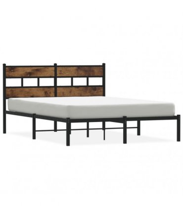 vidaXL Metal Bed Frame without Mattress Smoked Oak 140x200 cm — Size: 140 x 200 cm, Model: with headboard