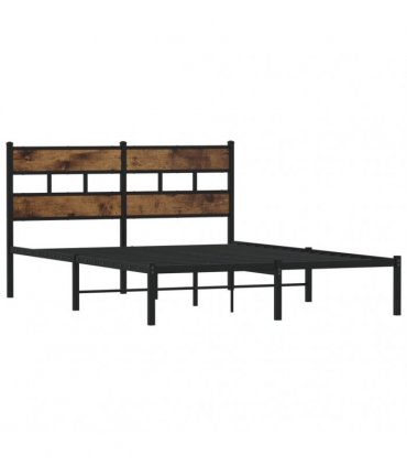 vidaXL Metal Bed Frame without Mattress Smoked Oak 140x200 cm — Size: 140 x 200 cm, Model: with headboard