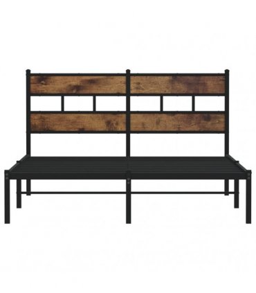 vidaXL Metal Bed Frame without Mattress Smoked Oak 140x200 cm — Size: 140 x 200 cm, Model: with headboard
