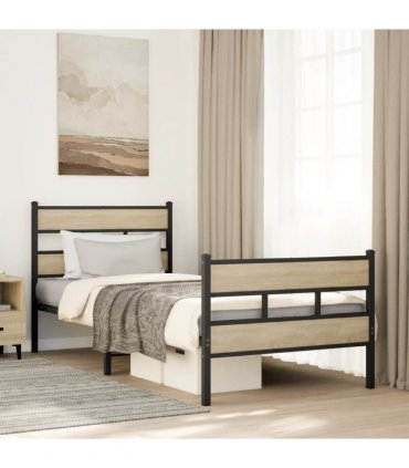 vidaXL Metal Bed Frame without Mattress Sonoma Oak 90x190 c — Size: 90 x 190 cm, Model: with headboard & footboard — V0671990364