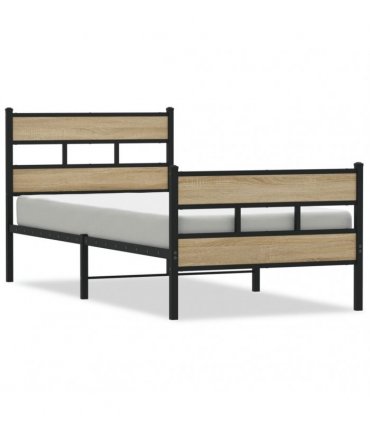 vidaXL Metal Bed Frame without Mattress Sonoma Oak 90x190 c — Size: 90 x 190 cm, Model: with headboard & footboard — V0671990364