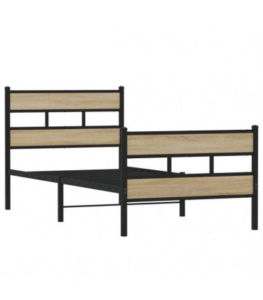 vidaXL Metal Bed Frame without Mattress Sonoma Oak 90x190 c — Size: 90 x 190 cm, Model: with headboard & footboard — V0671990364
