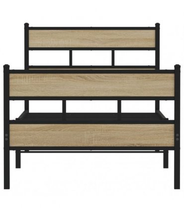 vidaXL Metal Bed Frame without Mattress Sonoma Oak 90x190 c — Size: 90 x 190 cm, Model: with headboard & footboard — V0671990364