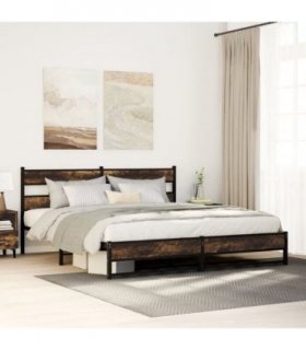 vidaXL Metal Bed Frame without Mattress Smoked Oak 180x200 cm S — Size: 180 x 200 cm, Model: with headboard & dual low footboard