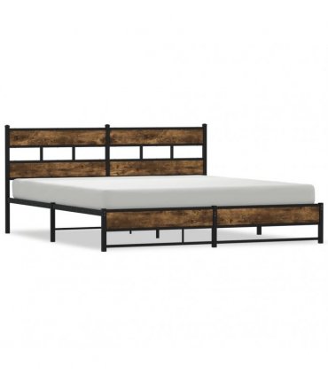 vidaXL Metal Bed Frame without Mattress Smoked Oak 180x200 cm S — Size: 180 x 200 cm, Model: with headboard & dual low footboard