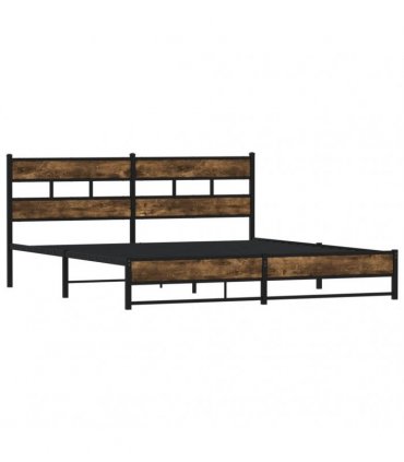 vidaXL Metal Bed Frame without Mattress Smoked Oak 180x200 cm S — Size: 180 x 200 cm, Model: with headboard & dual low footboard