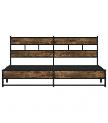 vidaXL Metal Bed Frame without Mattress Smoked Oak 180x200 cm S — Size: 180 x 200 cm, Model: with headboard & dual low footboard