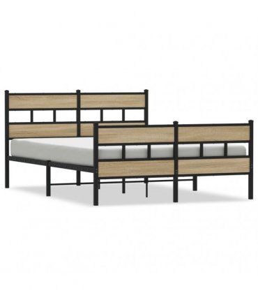 vidaXL Metal Bed Frame without Mattress Sonoma Oak 160x200 cm — Size: 160 x 200 cm, Model: with headboard & footboard