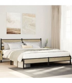 vidaXL Metal Bed Frame without Mattress Sonoma Oak 180x200 cm S — Size: 180 x 200 cm, Model: with headboard & dual low footboard