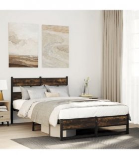 vidaXL Metal Bed Frame without Mattress Smoked Oak 120x190 cm S — Size: 120 x 190 cm, Model: with headboard & dual low footboard